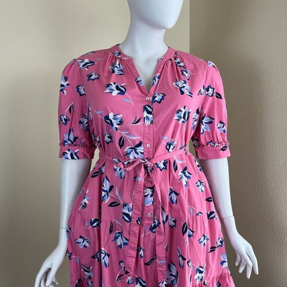 Draper James Women's Size 2X Pink Floral Button Front Tiered Midi Dress Preppy - Picture 6 of 14